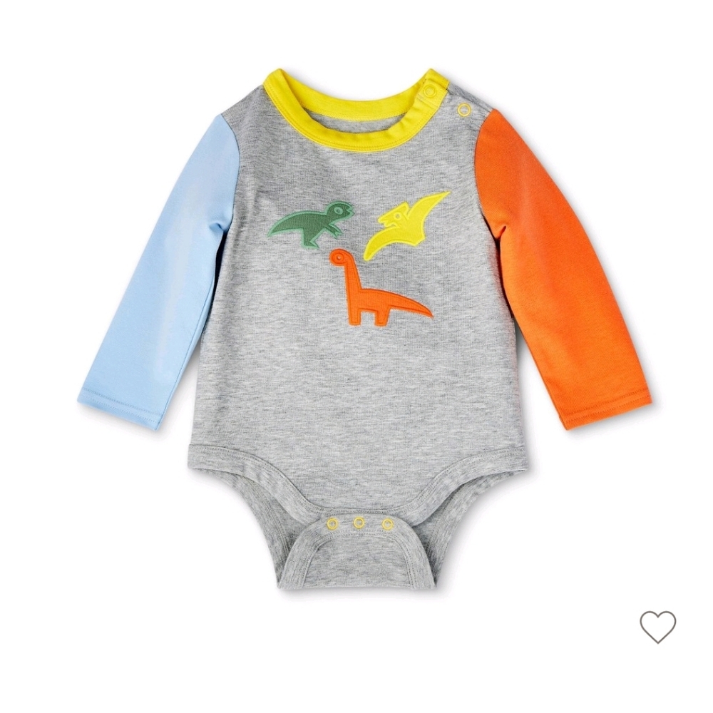 Baby Dino Embroidered Color Block Long Sleeve Bodysuit - Christian Robinson